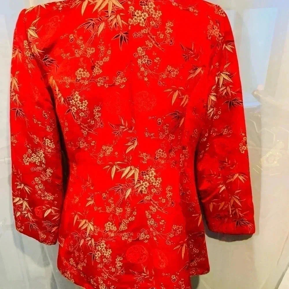 Vintage Caramia Oriental Style Red & Gold Blazer Size 8 - Picture 3 of 4